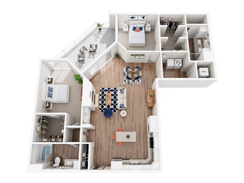 Floor plan for 2 beds, 2 baths, 1642 sqft